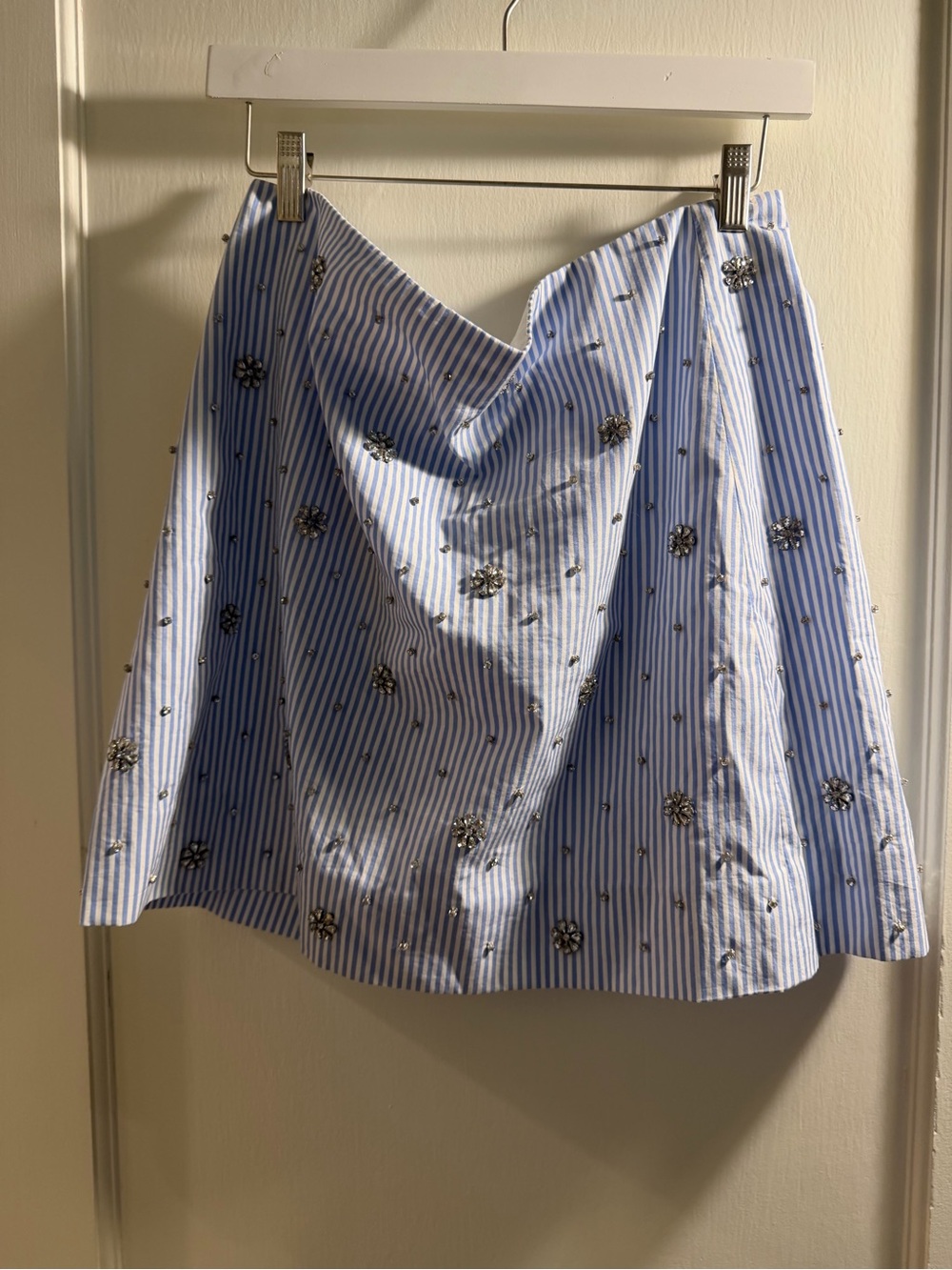 J crew collection Blue Striped Embellished A-Line Skirt